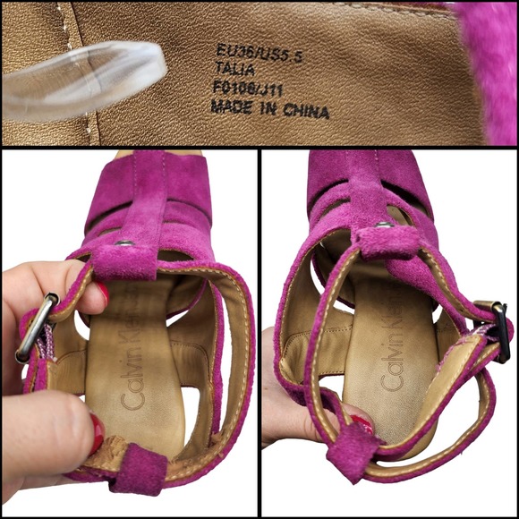 Calvin Klein Shoes Womens 5.5 6 Purple Platform Heels Chunky Suede Groovy Funky - Picture 9 of 11